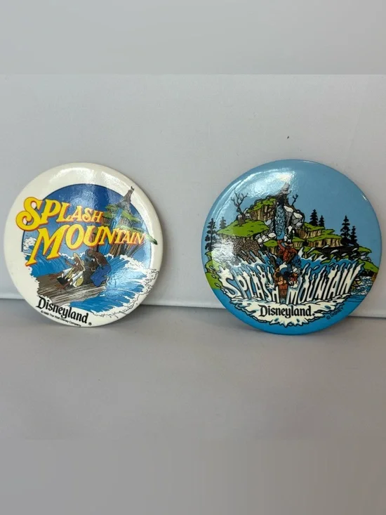 Vintage 80’s Disneyland Splash Mountain 3in Button Pin Set of 2 Cast Member Excl - Picture 2 of 9